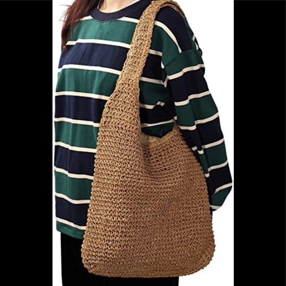Handwoven Soft Straw Shoulder Bag Summer Beach Tote - Picture 3 of 4
